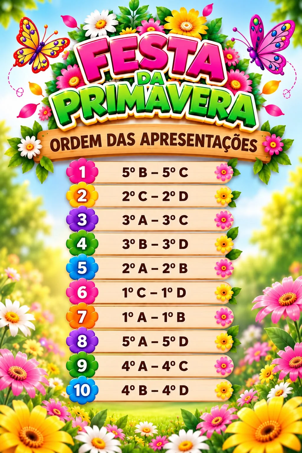 Ordem das apresentações da Festa da Primavera